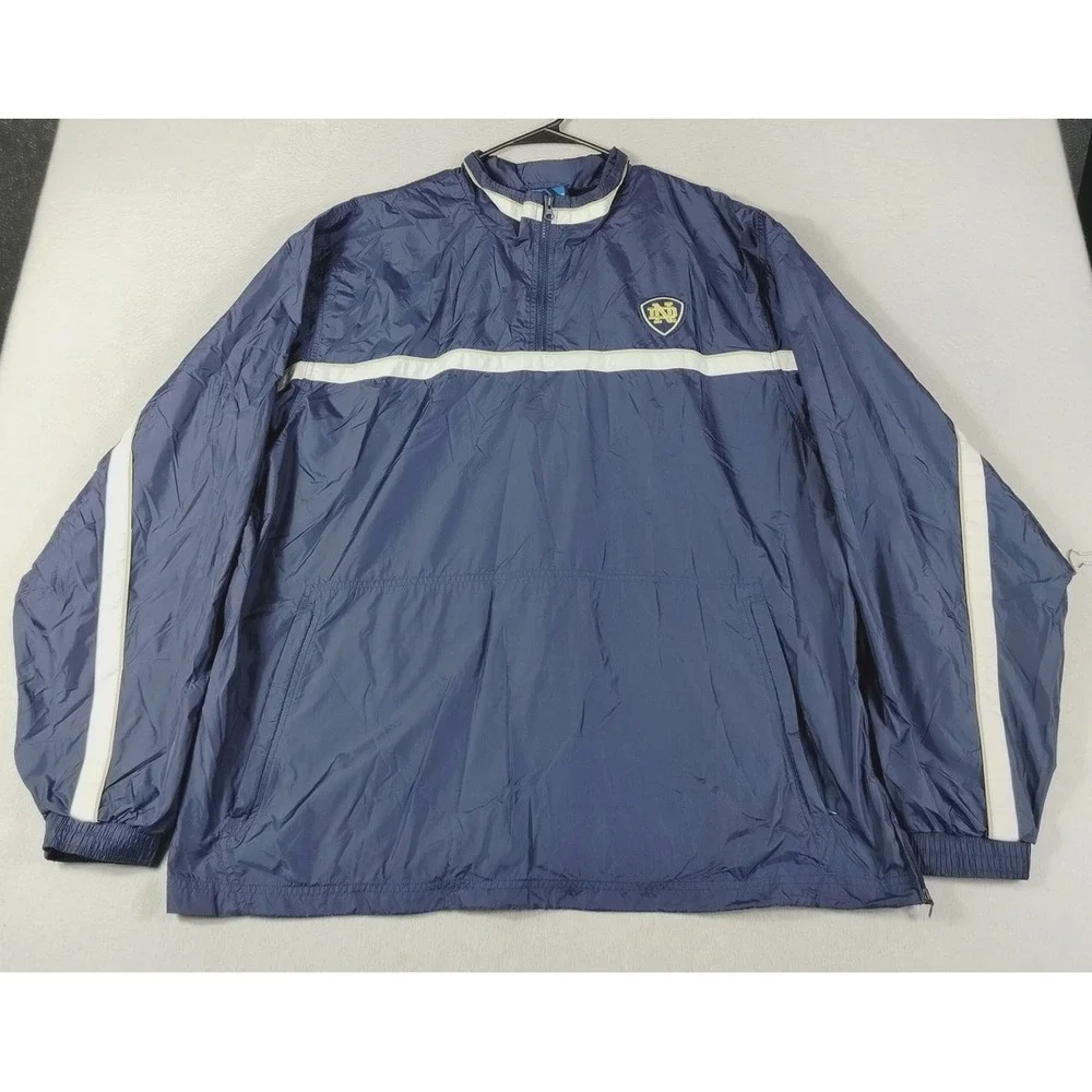 Vintage Notre Dame Fighting Irish Jacket Mens 2XL Blue NCAA Adidas 1/4 Zip Y2K